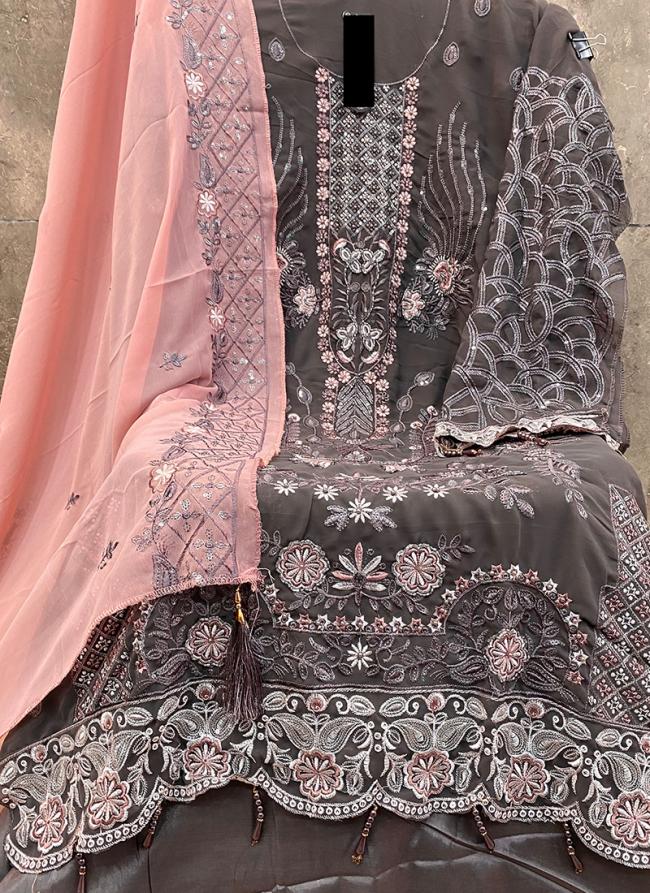 Faux Georgette Brown Traditional Wear Embroidery Work Pakistani Suit